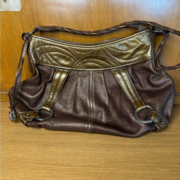 Brighton Soft Leather Brown & Gold Shoulder Purse – Y2K Style - with Dust Bag - Picture 1 of 8